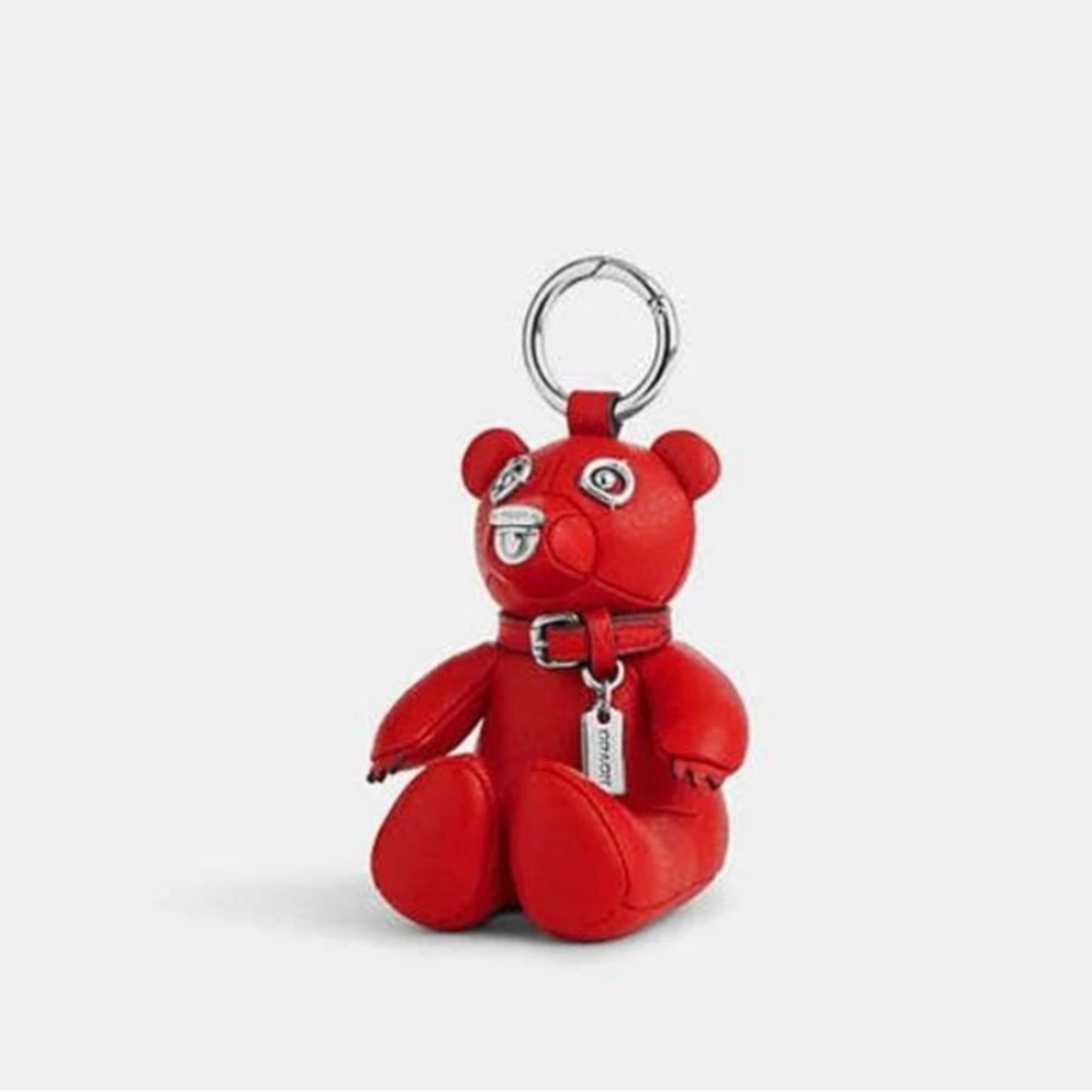 Coach poppy leather bag charm red leather silver hardware